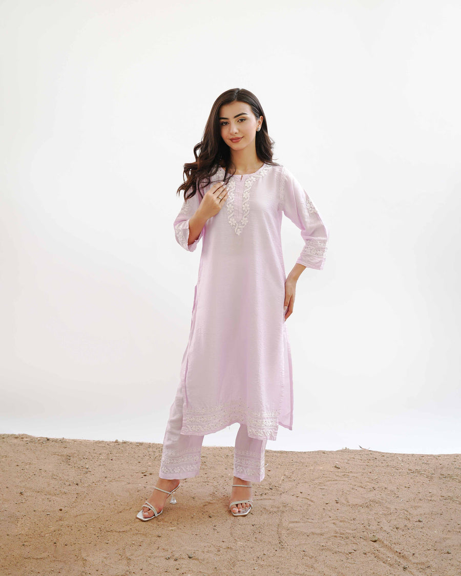 Ishqara Pastel Pink Mukaish Chanderi Kurta Set
