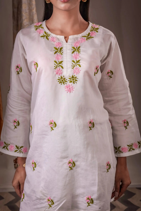 Aarohi Ivory Chanderi Embroidered Short Kurta alternate view