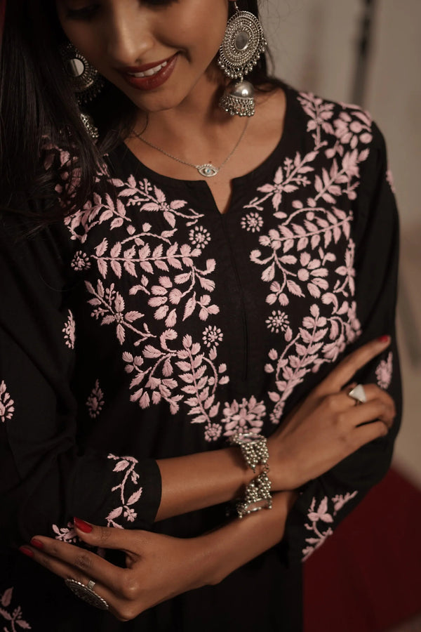 Zaira Nazakat-e-Noor Black Chikankari Kurta Pajama Set alternate view