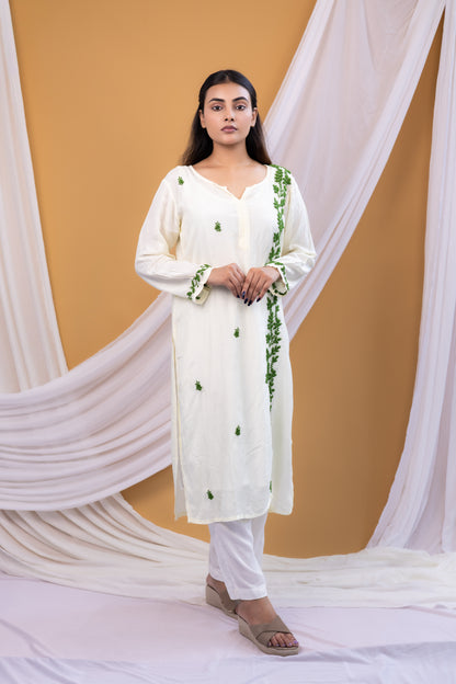 Zaira Sabz-e-Noor Natural Ivory Muslin Chikankari Kurta