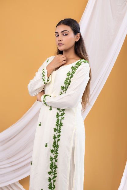 Zaira Sabz-e-Noor Natural Ivory Muslin Chikankari Kurta
