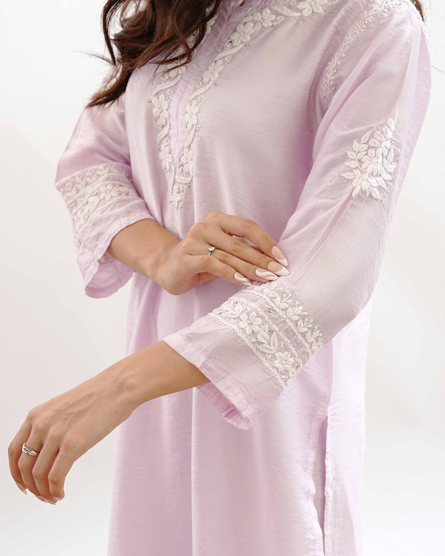 Ishqara Pastel Pink Mukaish Chanderi Kurta Set