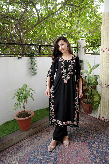 Nooraya Black Modal Embroidered Kurta