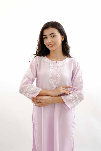 Ishqara Pastel Pink Mukaish Chanderi Kurta Set