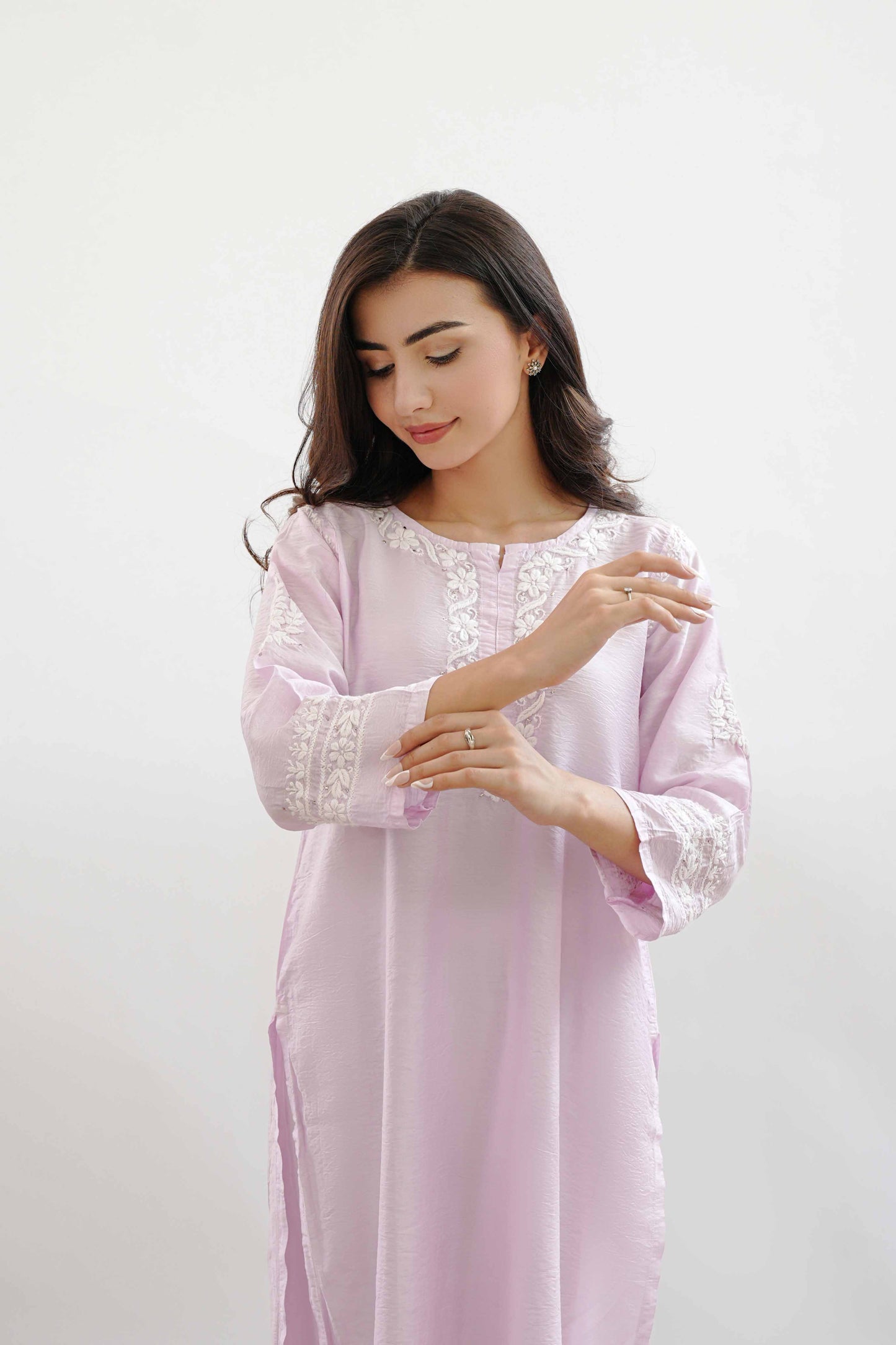 Ishqara Pastel Pink Mukaish Chanderi Kurta Set