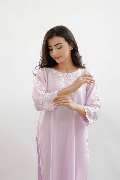 Ishqara Pastel Pink Mukaish Chanderi Kurta Set