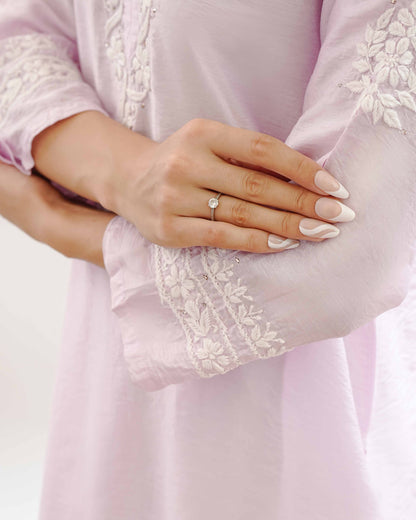 Ishqara Pastel Pink Mukaish Chanderi Kurta Set