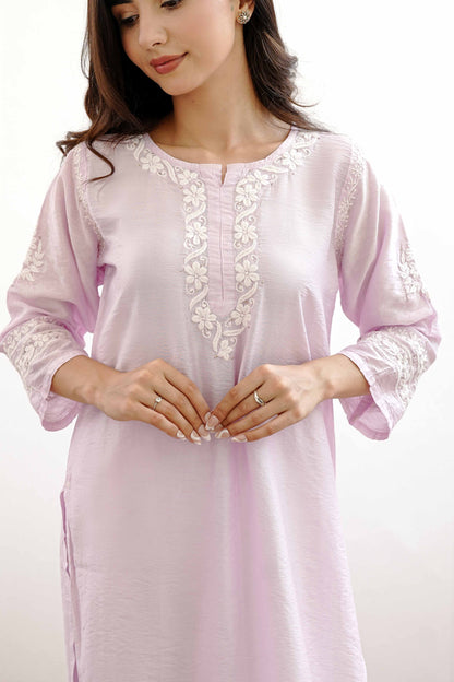 Ishqara Pastel Pink Mukaish Chanderi Kurta Set
