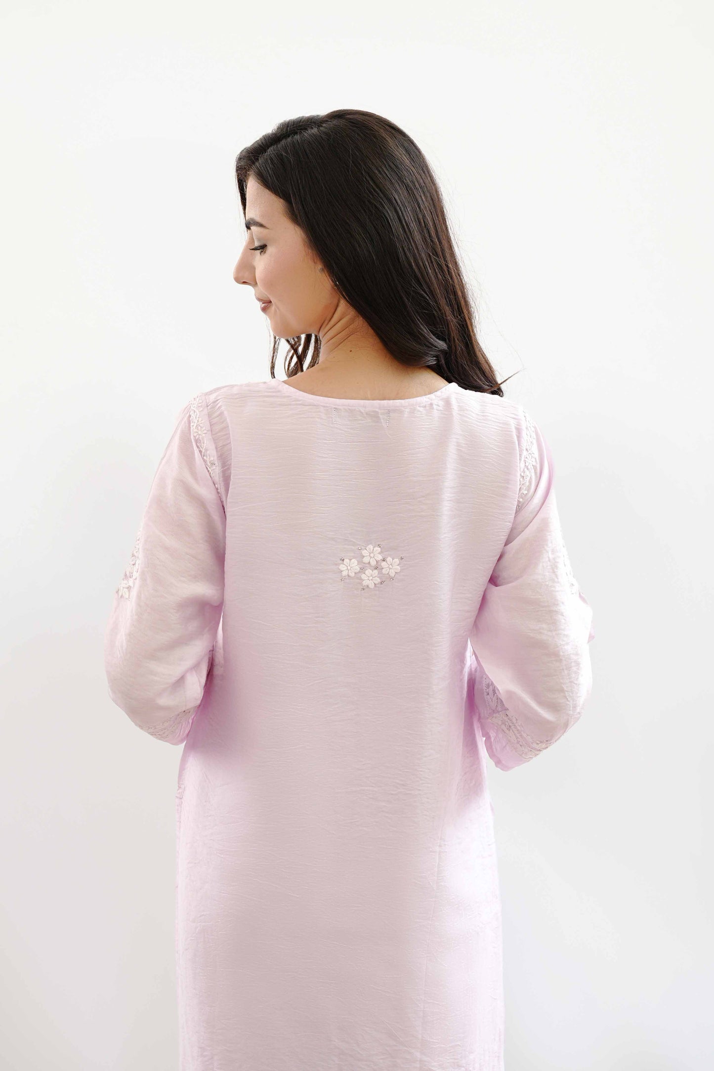 Ishqara Pastel Pink Mukaish Chanderi Kurta Set
