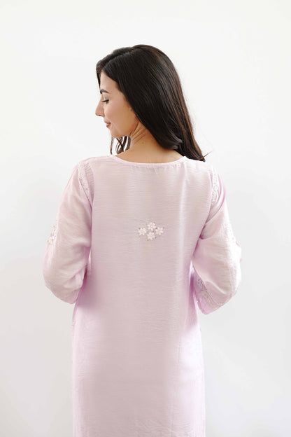 Ishqara Pastel Pink Mukaish Chanderi Kurta Set