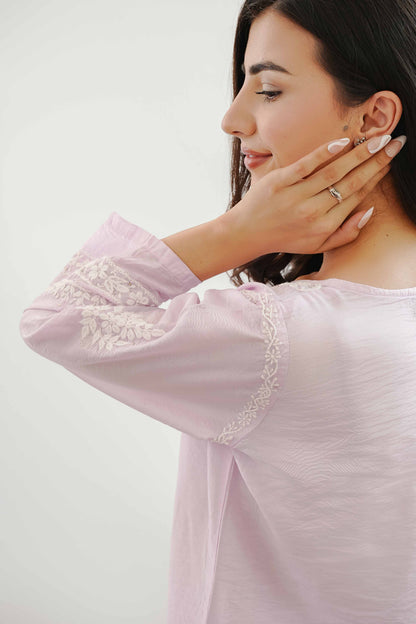 Ishqara Pastel Pink Mukaish Chanderi Kurta Set