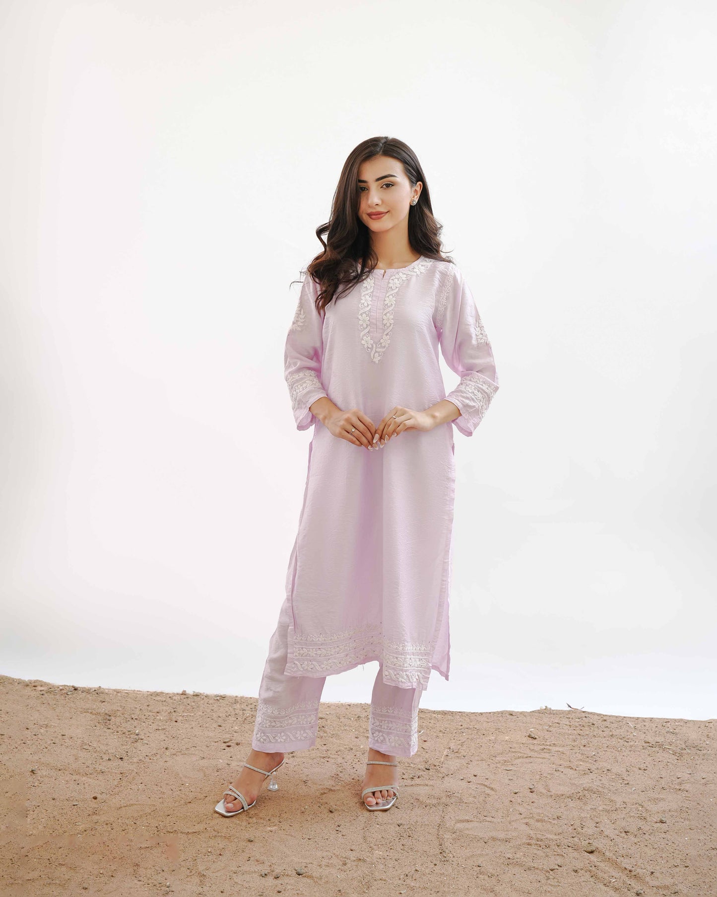 Ishqara Pastel Pink Mukaish Chanderi Kurta Set