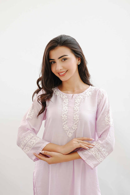 Ishqara Pastel Pink Mukaish Chanderi Kurta Set