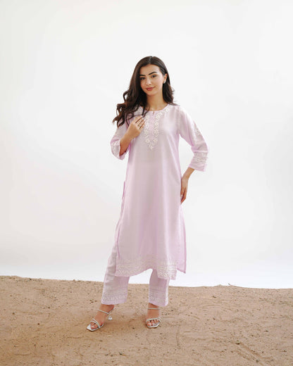 Ishqara Pastel Pink Mukaish Chanderi Kurta Set
