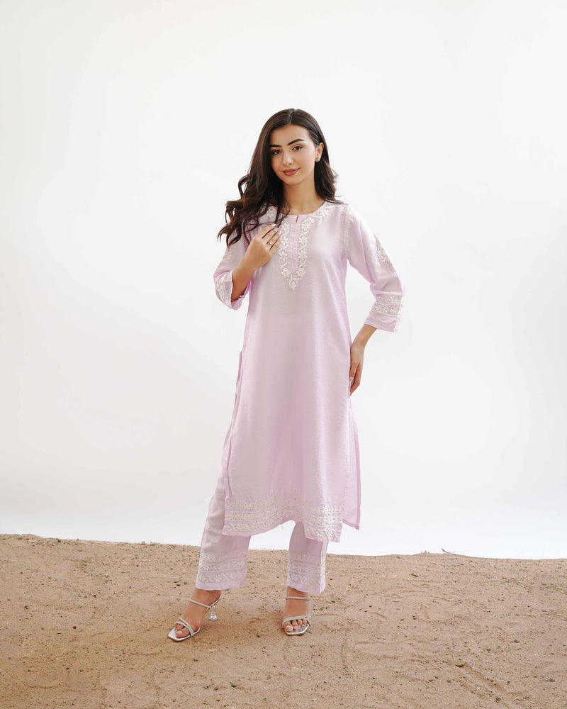 Ishqara Pastel Pink Mukaish Chanderi Kurta Set