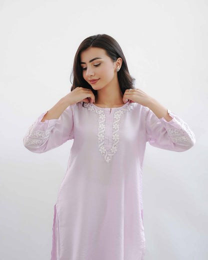 Ishqara Pastel Pink Mukaish Chanderi Kurta Set
