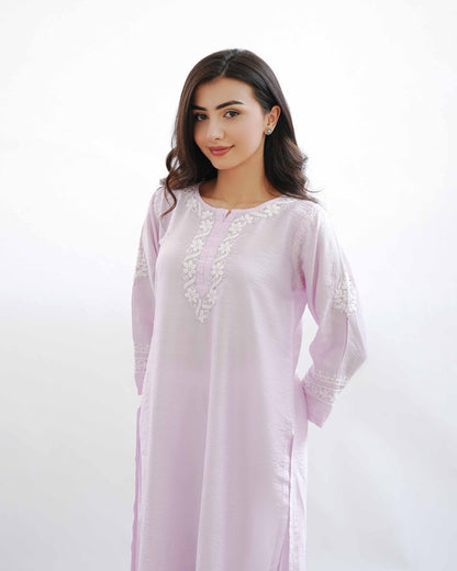 Ishqara Pastel Pink Mukaish Chanderi Kurta Set