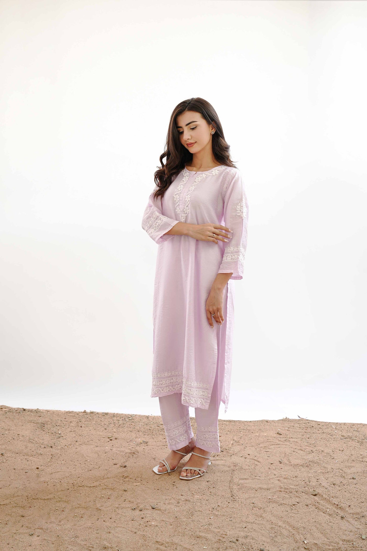 Ishqara Pastel Pink Mukaish Chanderi Kurta Set