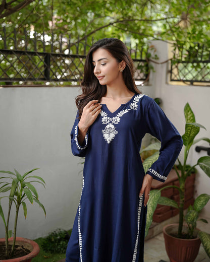 Zaira Meher-e-Lucknow Rayon Navy Blue Chikankari Kurta Set – 2 Piece