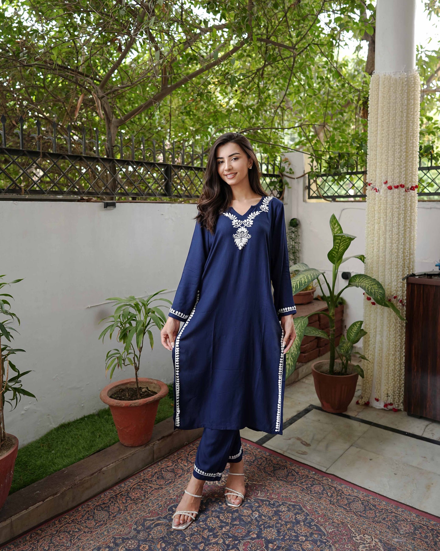 Zaira Meher-e-Lucknow Rayon Navy Blue Chikankari Kurta Set – 2 Piece