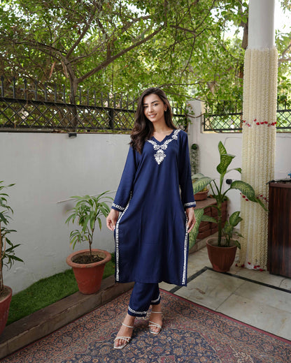 Zaira Meher-e-Lucknow Rayon Navy Blue Chikankari Kurta Set – 2 Piece