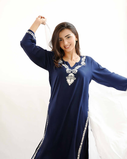 Zaira Meher-e-Lucknow Rayon Navy Blue Chikankari Kurta Set – 2 Piece