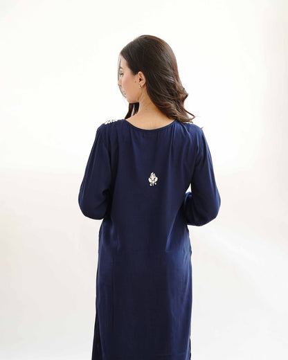 Zaira Meher-e-Lucknow Rayon Navy Blue Chikankari Kurta Set – 2 Piece