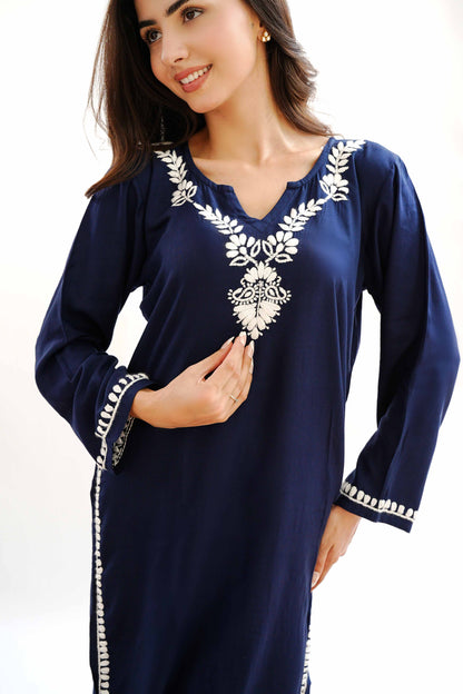 Zaira Meher-e-Lucknow Rayon Navy Blue Chikankari Kurta Set – 2 Piece