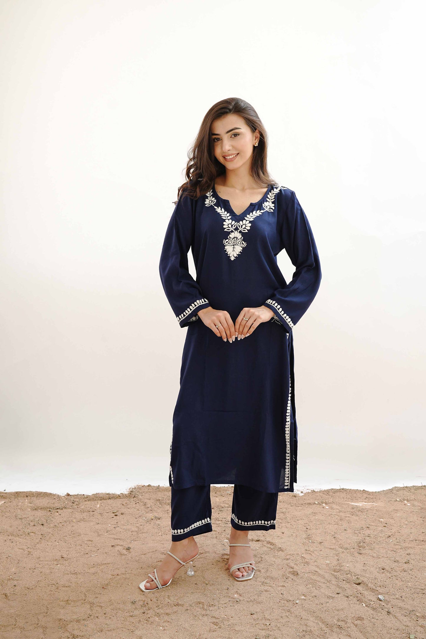 Zaira Meher-e-Lucknow Rayon Navy Blue Chikankari Kurta Set – 2 Piece