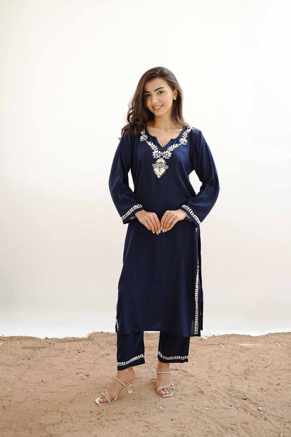 Zaira Meher-e-Lucknow Rayon Navy Blue Chikankari Kurta Set – 2 Piece