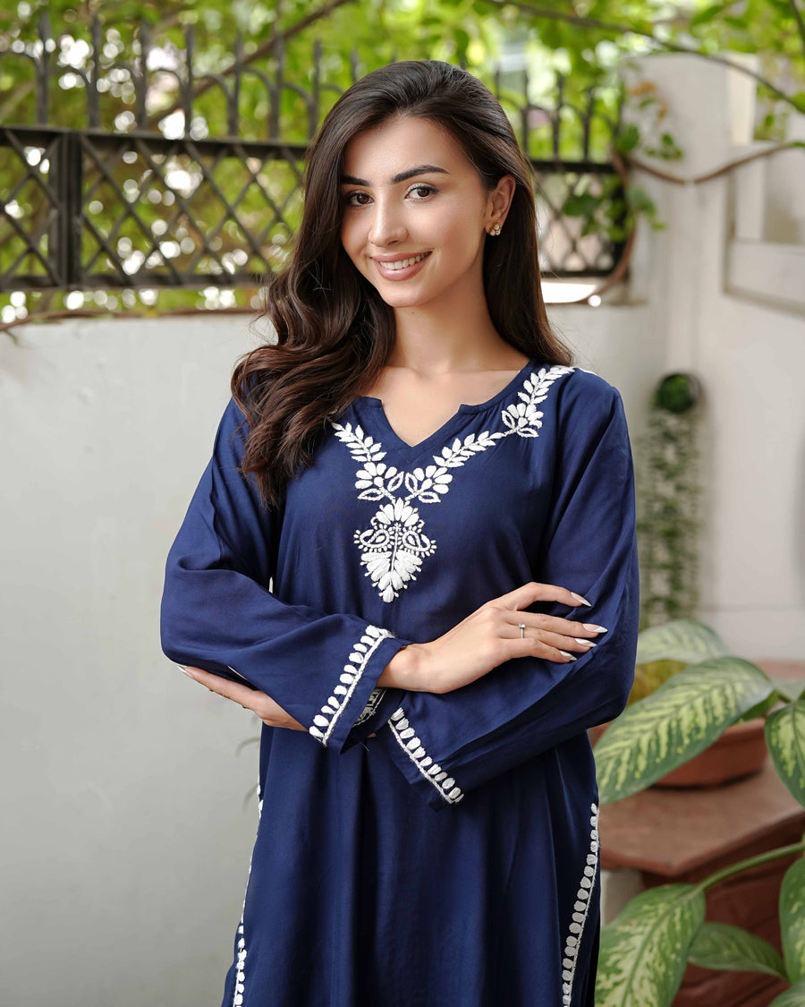 Zaira Meher-e-Lucknow Rayon Navy Blue Chikankari Kurta Set – 2 Piece
