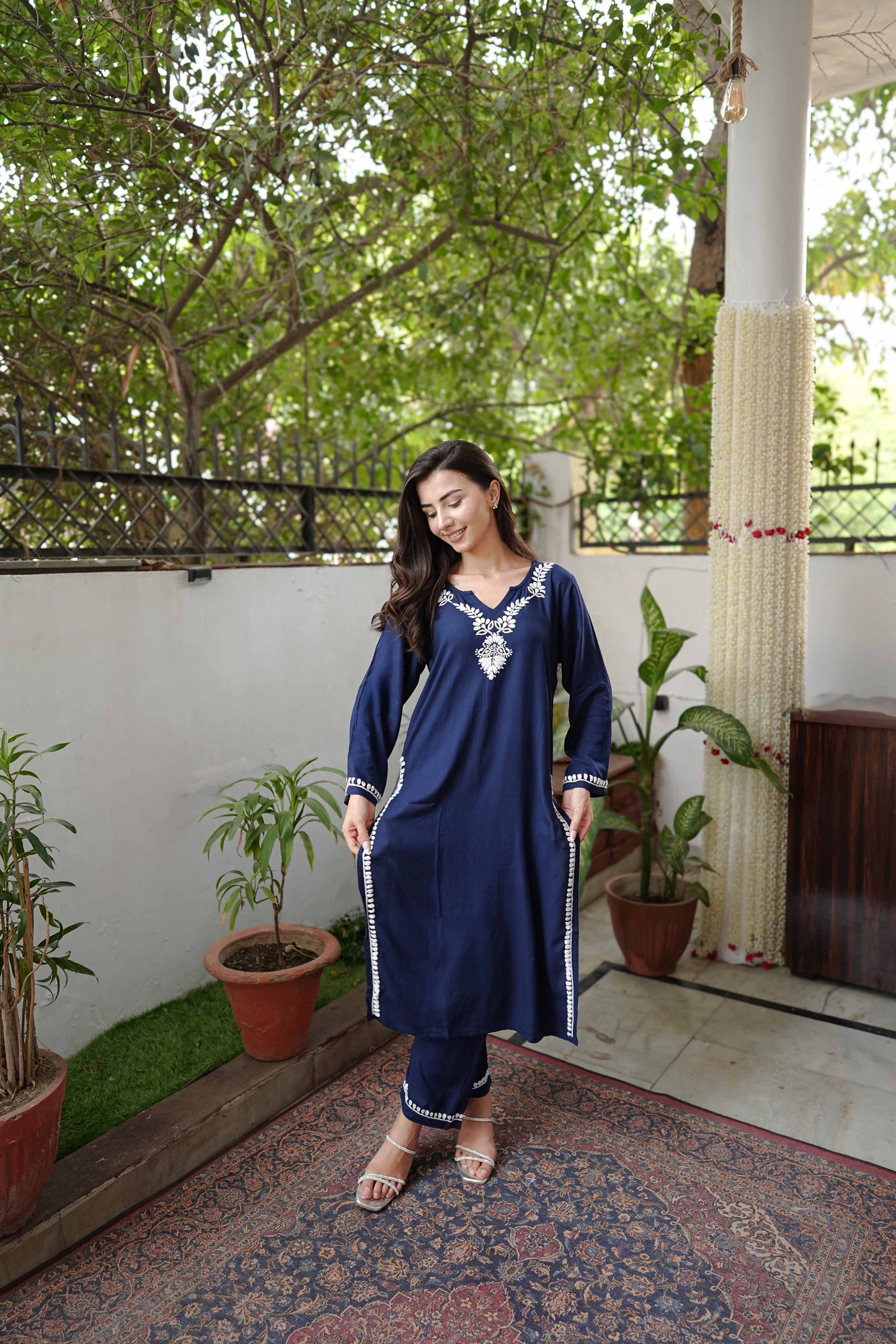 Zaira Meher-e-Lucknow Rayon Navy Blue Chikankari Kurta Set – 2 Piece