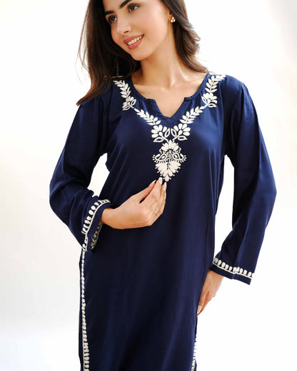 Zaira Meher-e-Lucknow Rayon Navy Blue Chikankari Kurta Set – 2 Piece