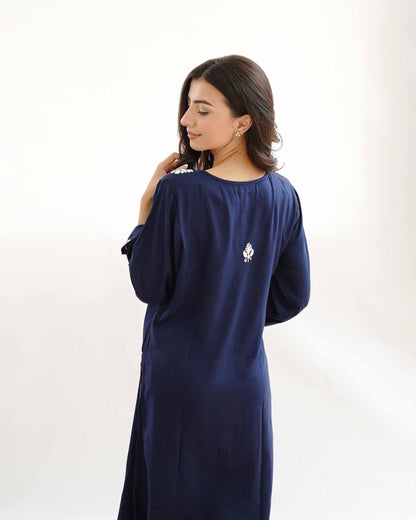 Zaira Meher-e-Lucknow Rayon Navy Blue Chikankari Kurta Set – 2 Piece