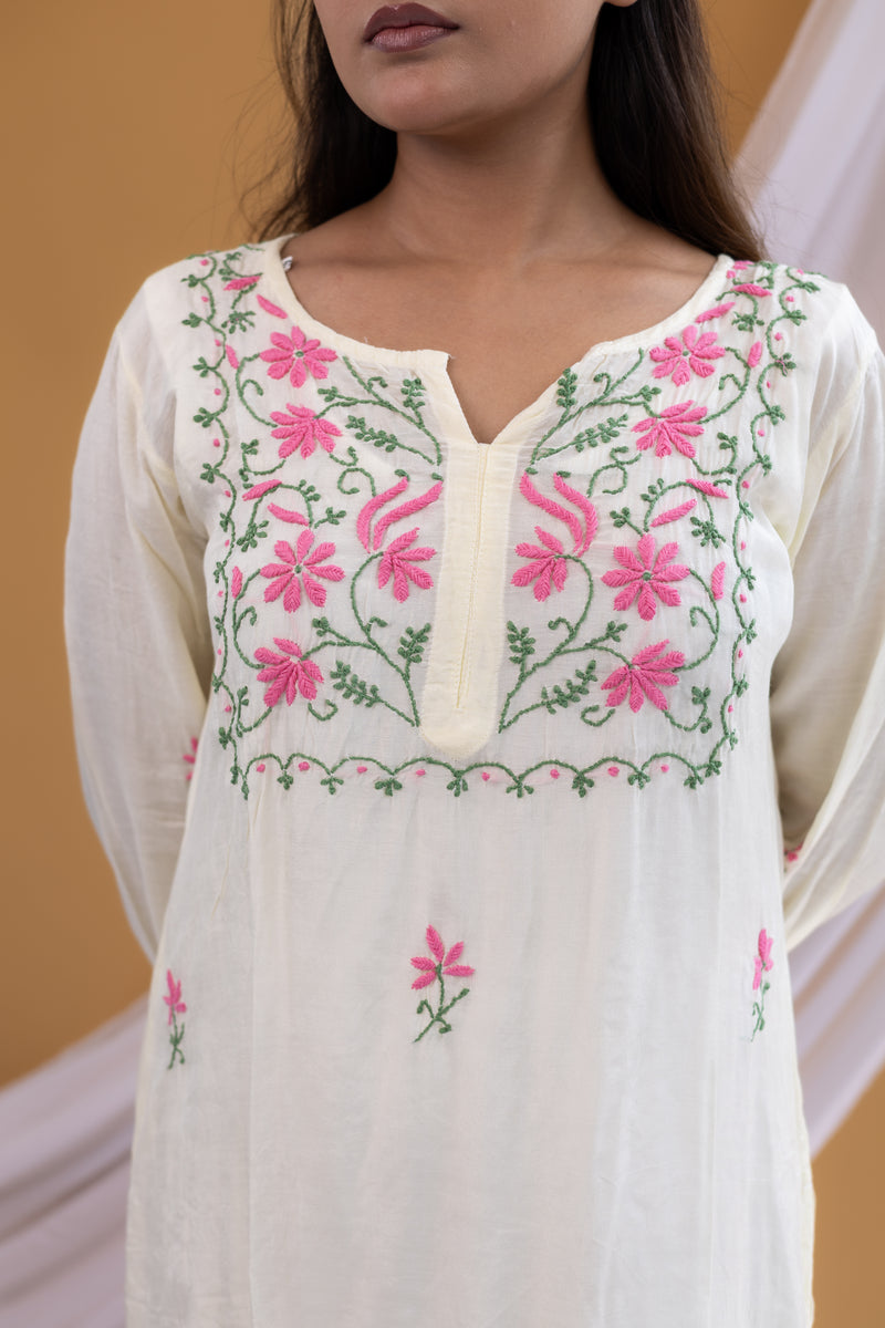 Zaira Noor-e-Gul Natural Ivory Muslin Chikankari Kurta alternate view