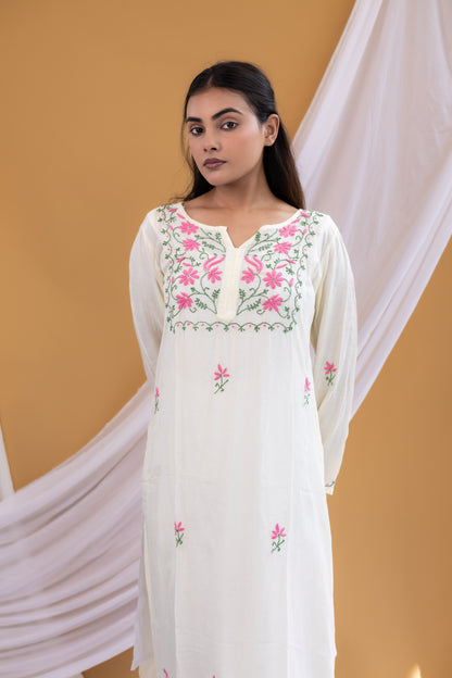 Zaira Noor-e-Gul Natural Ivory Muslin Chikankari Kurta