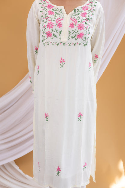 Zaira Noor-e-Gul Natural Ivory Muslin Chikankari Kurta