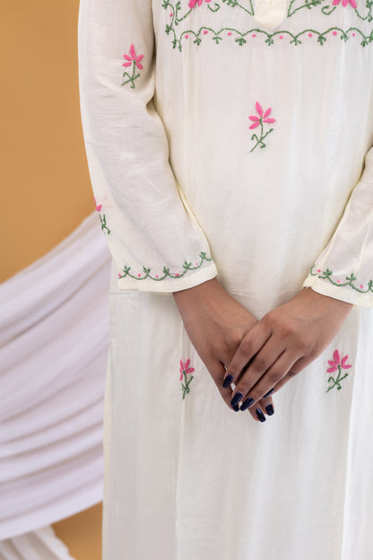 Zaira Noor-e-Gul Natural Ivory Muslin Chikankari Kurta