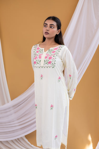 Zaira Noor-e-Gul Natural Ivory Muslin Chikankari Kurta