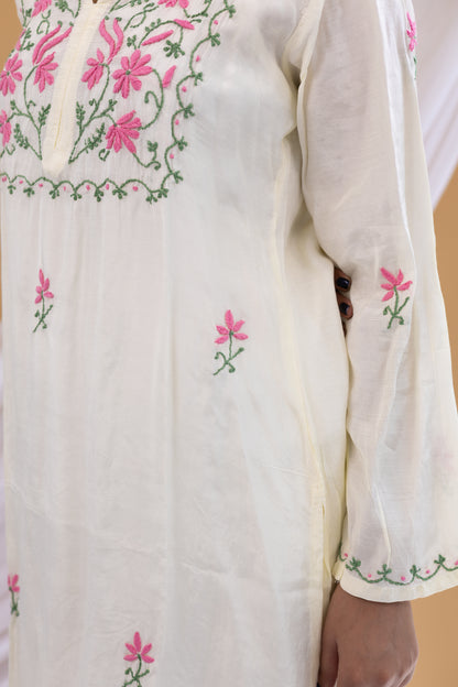 Zaira Noor-e-Gul Natural Ivory Muslin Chikankari Kurta