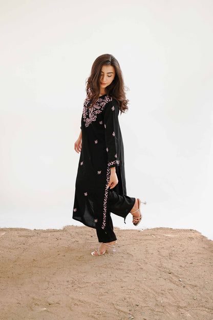 Zaira Nazakat-e-Noor Black Chikankari Kurta Pajama Set