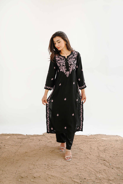Zaira Nazakat-e-Noor Black Chikankari Kurta Pajama Set