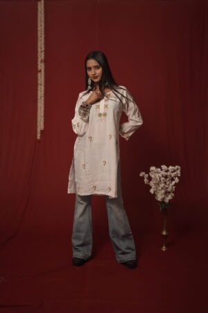 Aarohi Ivory Chanderi Embroidered Short Kurta