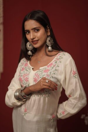 Zaira Noor-e-Gul Natural Ivory Muslin Chikankari Kurta