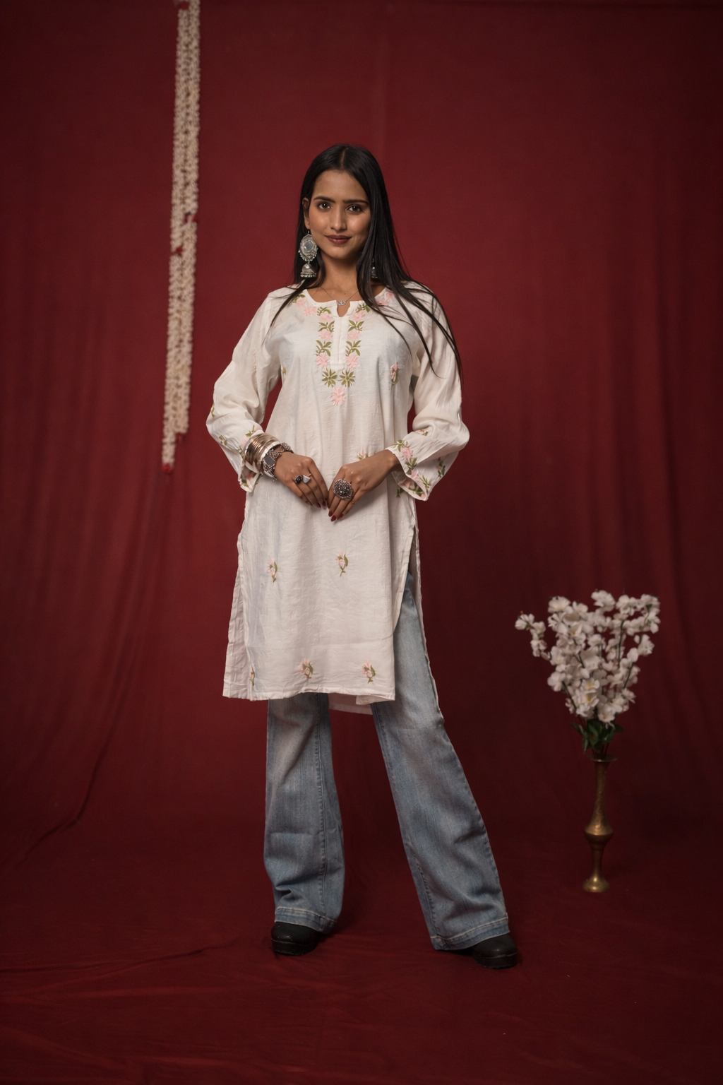 Aarohi Ivory Chanderi Embroidered Short Kurta