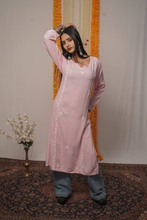 Zaira Mehr chikankari Kurta Pastel Pink