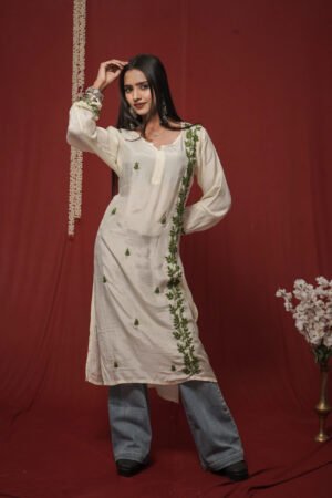 Zaira Sabz-e-Noor Natural Ivory Muslin Chikankari Kurta
