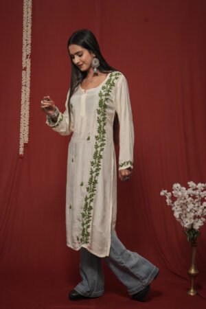Zaira Sabz-e-Noor Natural Ivory Muslin Chikankari Kurta